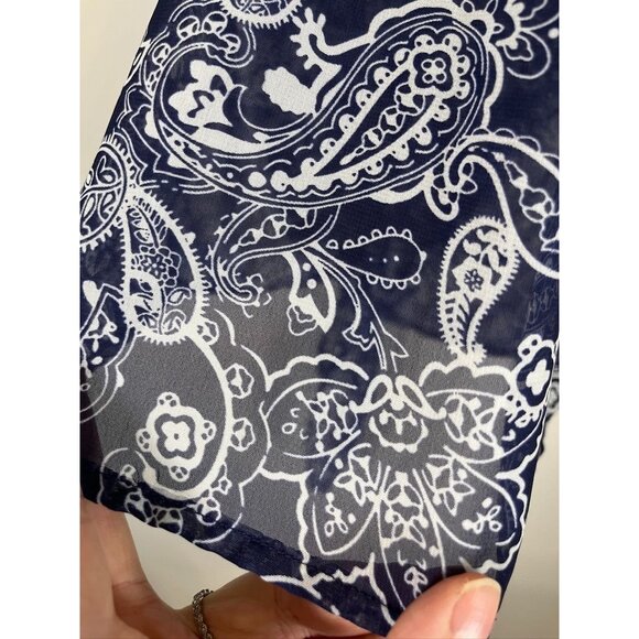 Retro Floral Lace Sheer Top L Blue Coastal Preppy Boho Western Nautical 80s - Picture 10 of 12